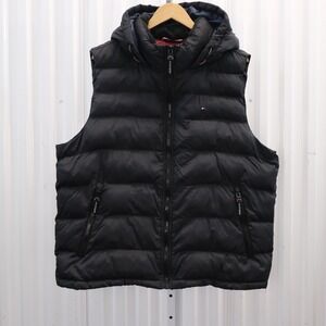 Tommy Hilfiger Men's Puffer Vest Black Hooded Water Resistant Size XL